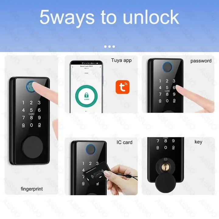 Tuya APP WIFI Electronic Lock Support 5 Unlocking Methods Fingprint+Password+lC/NFC Card+Key To Unlock+Tuya APP for Wooden Door