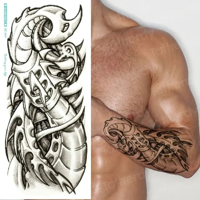 temporary tatoo men mechanical tiger temporary tattoo boy waterproof hand tatoo 3D robot tattoo sticker water transfer body art