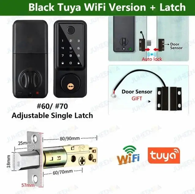 Tuya APP WIFI Electronic Lock Support 5 Unlocking Methods Fingprint+Password+lC/NFC Card+Key To Unlock+Tuya APP for Wooden Door