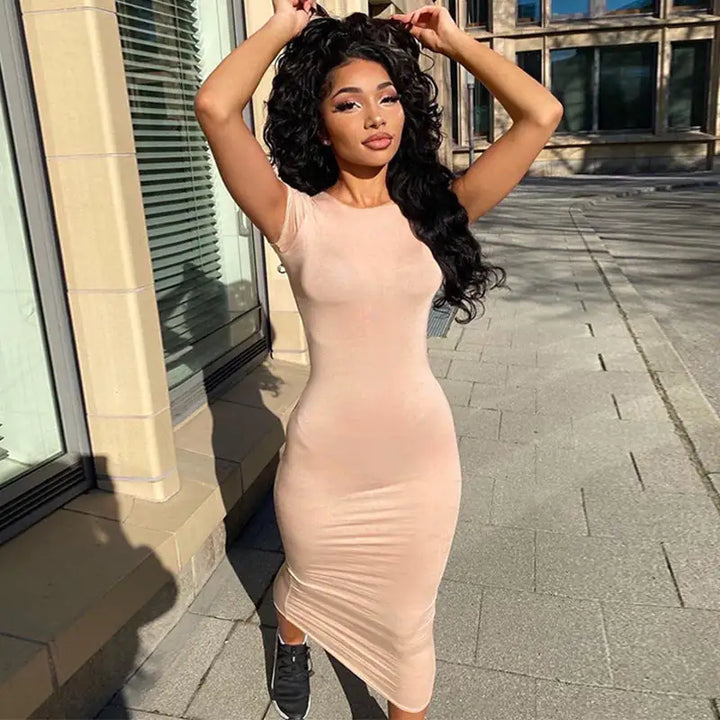 Keep It Simple Short Sleeve Bodycon Maxi Dress