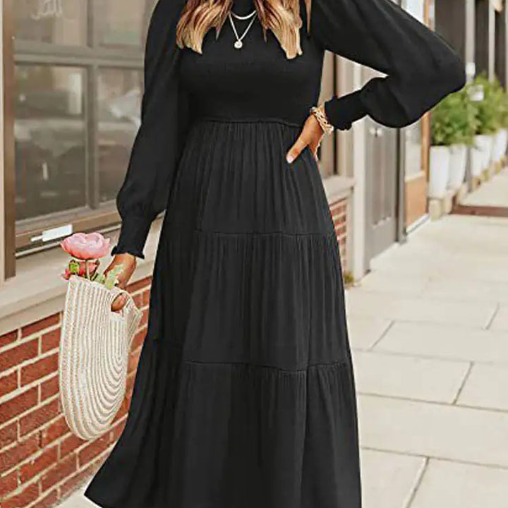 Midi Dress Long Sleeve Plain Charm