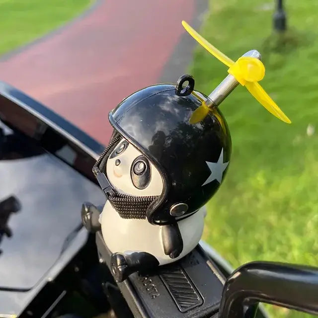 Motorcycle Handlebar Decoration Bike Electric Cute Panda Cartoon With Helmet Airscrew Car Ornaments Riding Equipment Accessories