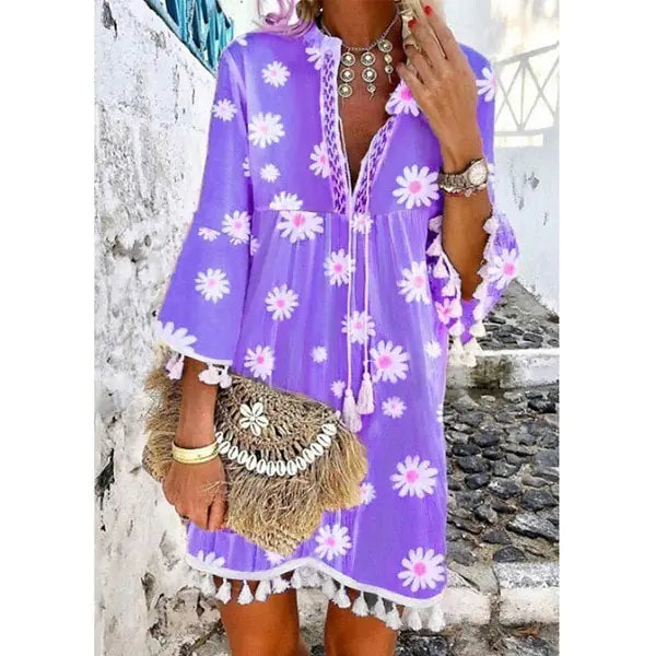 Daisy Print Bohemian Lady Dress