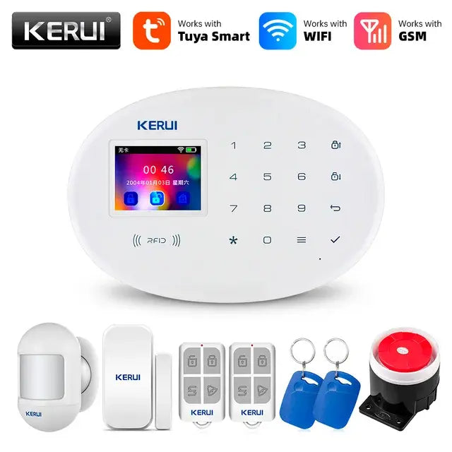 KERUI Tuya WIFI GSM Alarm System Smart Home Security Buglar RFID APP Wireless Motion Sensor Detector IP Camera Sistema de alarma