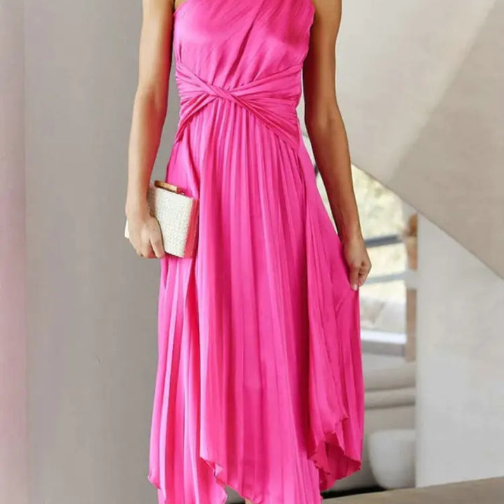 Chic Satin One Shoulder Party Midi Dress