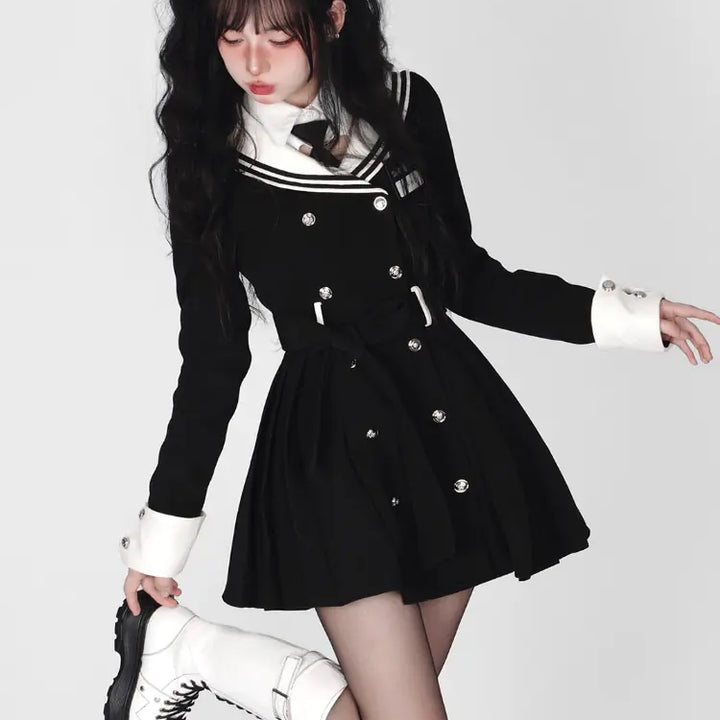 Navy Collar Korean Style Mini Dress