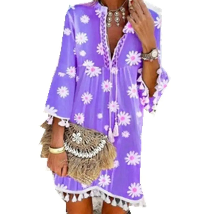 Daisy Print Bohemian Lady Dress