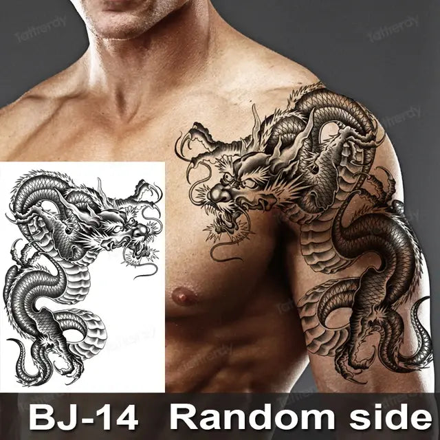 Men Boy Temporary Tattoo Stickers Shoulder Chest Muscle Body Art Painting Large Tattoos Adult Sexy Fake Tattoo Dragon Totem Big