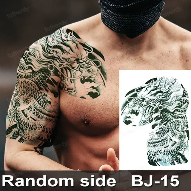 Men Boy Temporary Tattoo Stickers Shoulder Chest Muscle Body Art Painting Large Tattoos Adult Sexy Fake Tattoo Dragon Totem Big