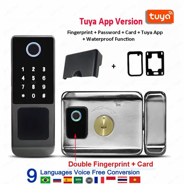 Outdoor Waterproof IP66 Tuya TTLock Fingerprint Card Code Electronic Password APP Keyless Entry Knobs Smart Door Lock for Home