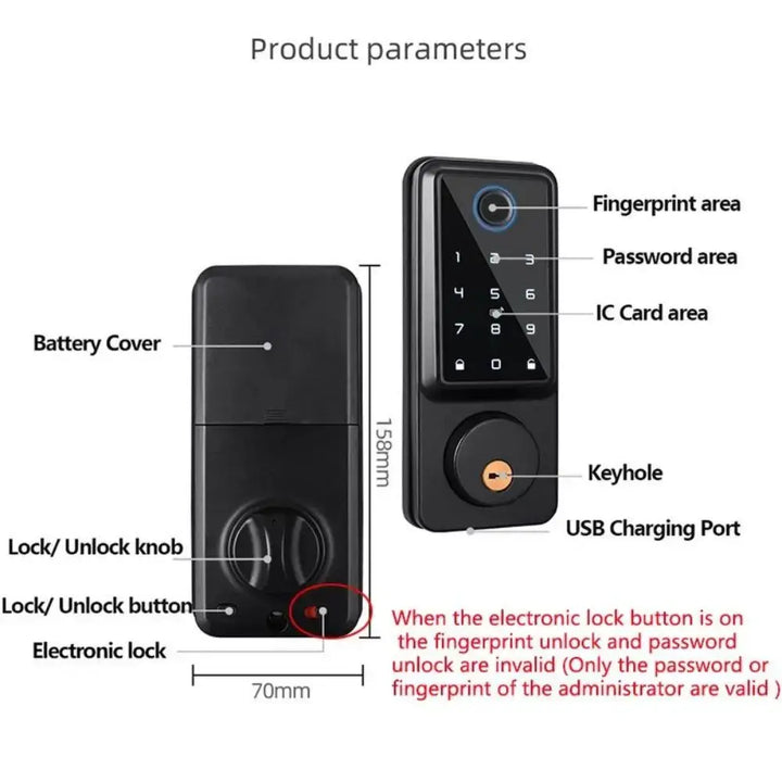 Tuya APP WIFI Electronic Lock Support 5 Unlocking Methods Fingprint+Password+lC/NFC Card+Key To Unlock+Tuya APP for Wooden Door