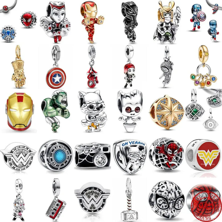 Marvel 925 Sterling Silver Diy Fine Charm Fits Original Pendant Spider Man Bracelet Movie Anime Character Spider Man Charm Beads