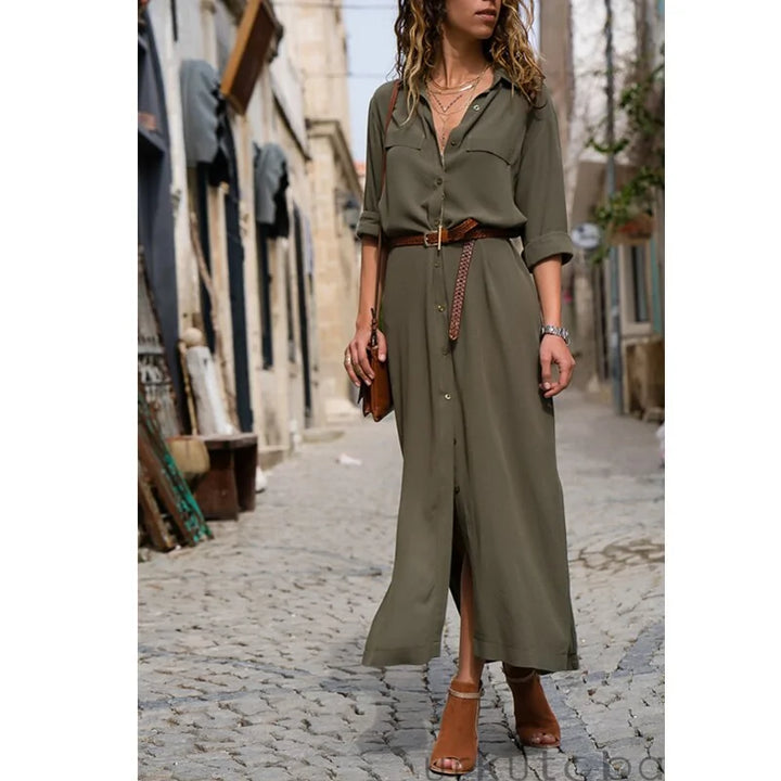 Women's Solid Color V-Neck Maxi Beach Dress