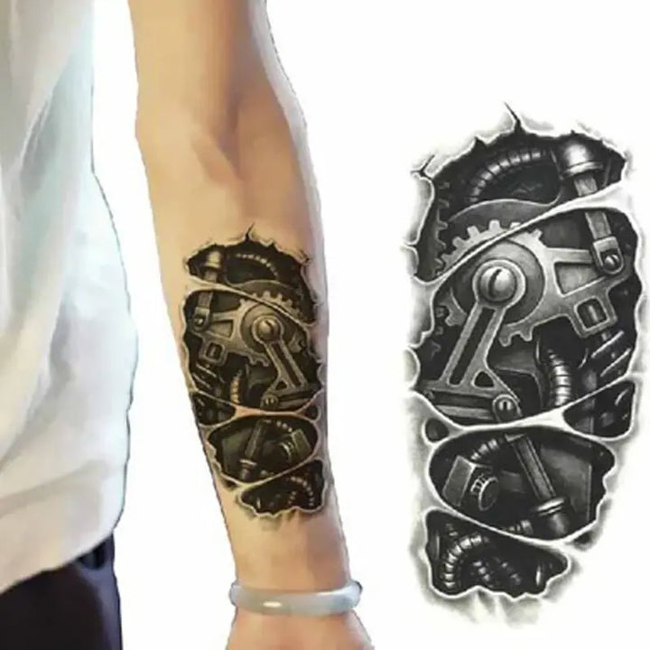 Temporary 3D Black Robot Mechanical Arm Fake Transfer Tattoo Stickers Cool Men Spray Waterproof Designs