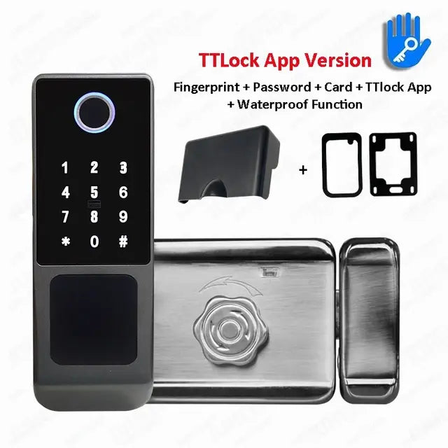 Outdoor Waterproof IP66 Tuya TTLock Fingerprint Card Code Electronic Password APP Keyless Entry Knobs Smart Door Lock for Home