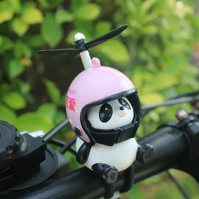 Motorcycle Handlebar Decoration Bike Electric Cute Panda Cartoon With Helmet Airscrew Car Ornaments Riding Equipment Accessories