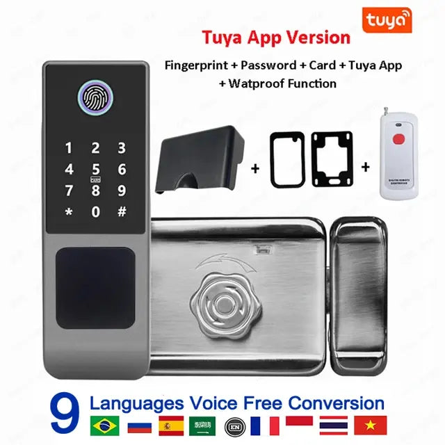 Outdoor Waterproof IP66 Tuya TTLock Fingerprint Card Code Electronic Password APP Keyless Entry Knobs Smart Door Lock for Home