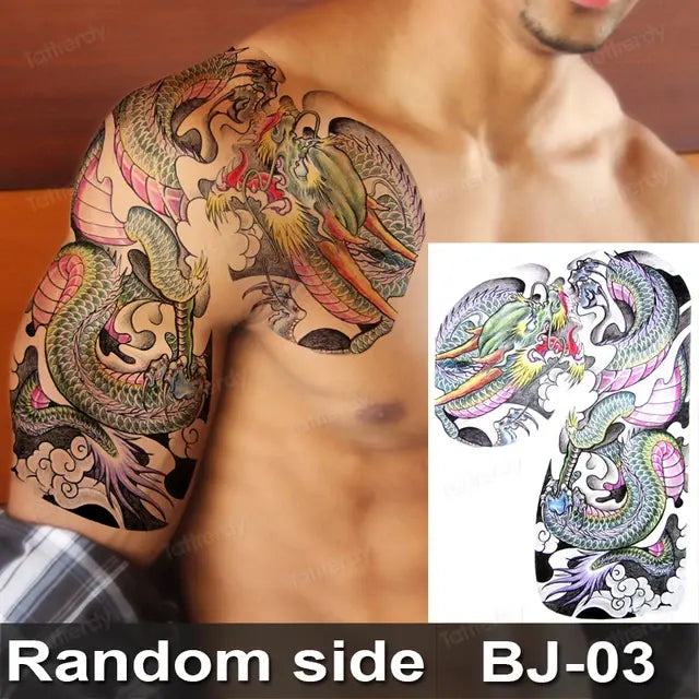 Men Boy Temporary Tattoo Stickers Shoulder Chest Muscle Body Art Painting Large Tattoos Adult Sexy Fake Tattoo Dragon Totem Big