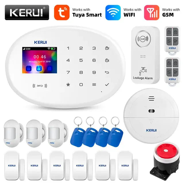 KERUI Tuya WIFI GSM Alarm System Smart Home Security Buglar RFID APP Wireless Motion Sensor Detector IP Camera Sistema de alarma