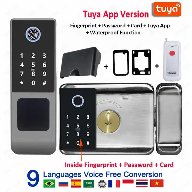 Outdoor Waterproof IP66 Tuya TTLock Fingerprint Card Code Electronic Password APP Keyless Entry Knobs Smart Door Lock for Home