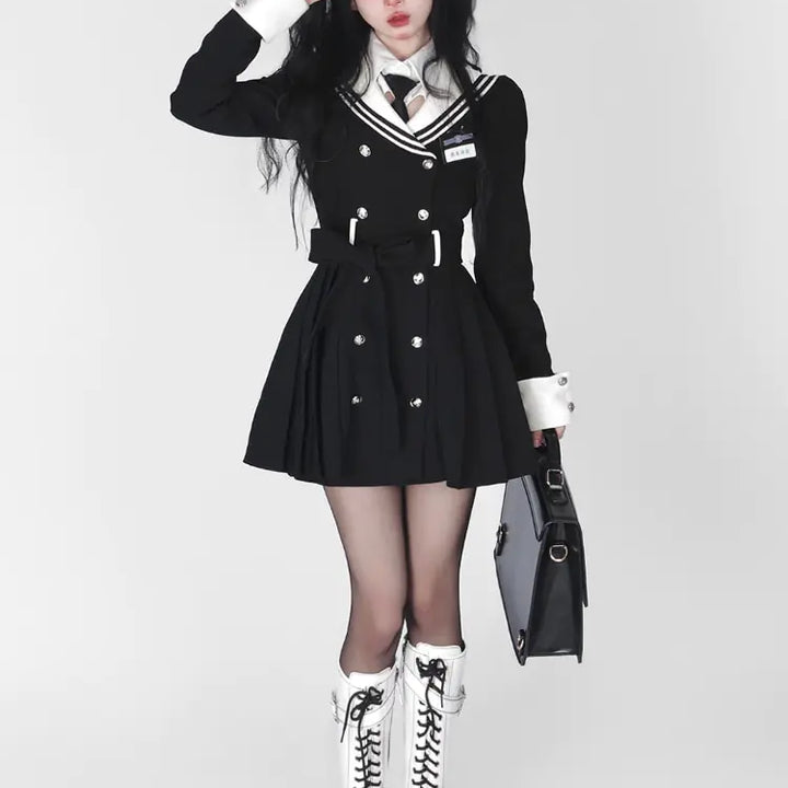 Navy Collar Korean Style Mini Dress