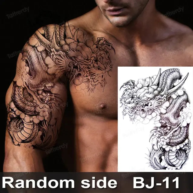 Men Boy Temporary Tattoo Stickers Shoulder Chest Muscle Body Art Painting Large Tattoos Adult Sexy Fake Tattoo Dragon Totem Big