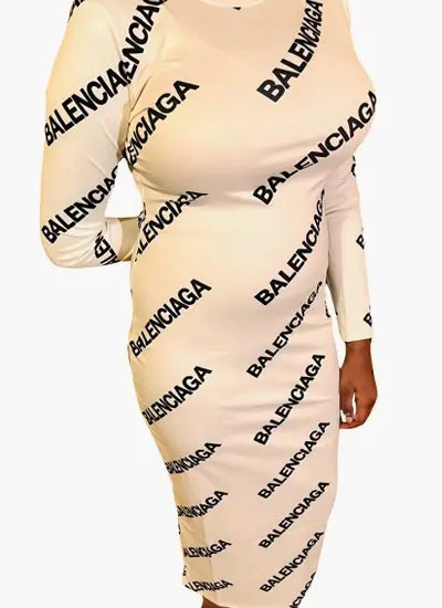 Lux Balenciaga Mock Neck Long Sleeve Dress