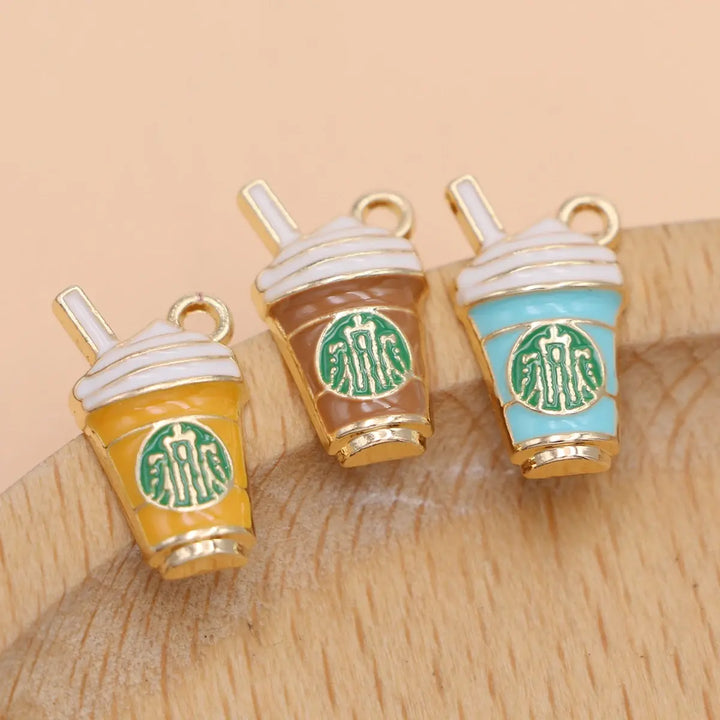 6Pcs Enamel Gold Plated Coffee Cups Charm Pendant for Jewelry Making Bracelet Necklace DIY Earrings Accessories Craft