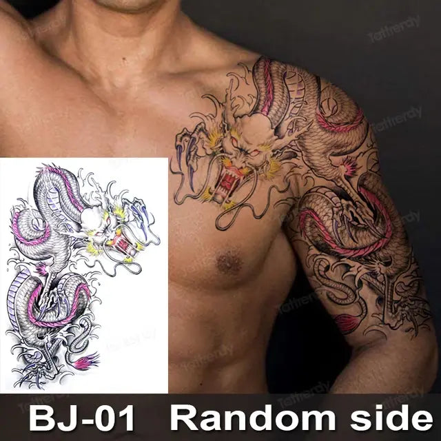 Men Boy Temporary Tattoo Stickers Shoulder Chest Muscle Body Art Painting Large Tattoos Adult Sexy Fake Tattoo Dragon Totem Big