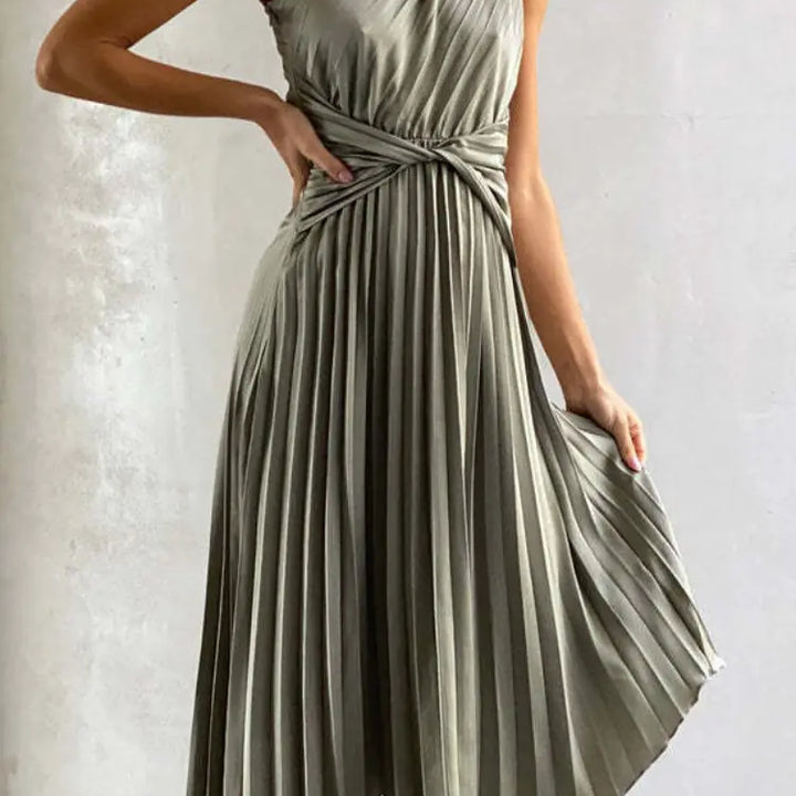 Chic Satin One Shoulder Party Midi Dress