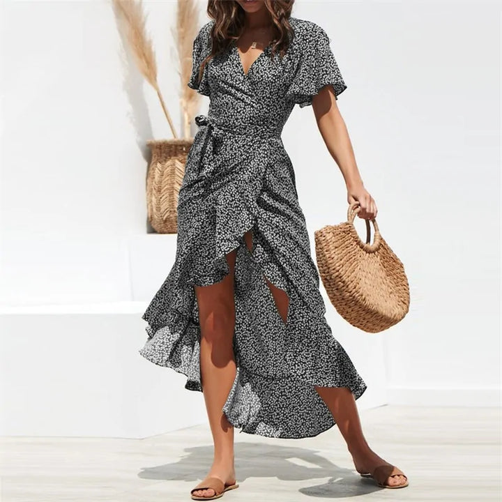 Floral Print Boho Maxi Dress: HiloRill Summer Beach Women's Casual V-Neck Split