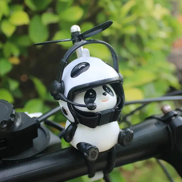 Motorcycle Handlebar Decoration Bike Electric Cute Panda Cartoon With Helmet Airscrew Car Ornaments Riding Equipment Accessories