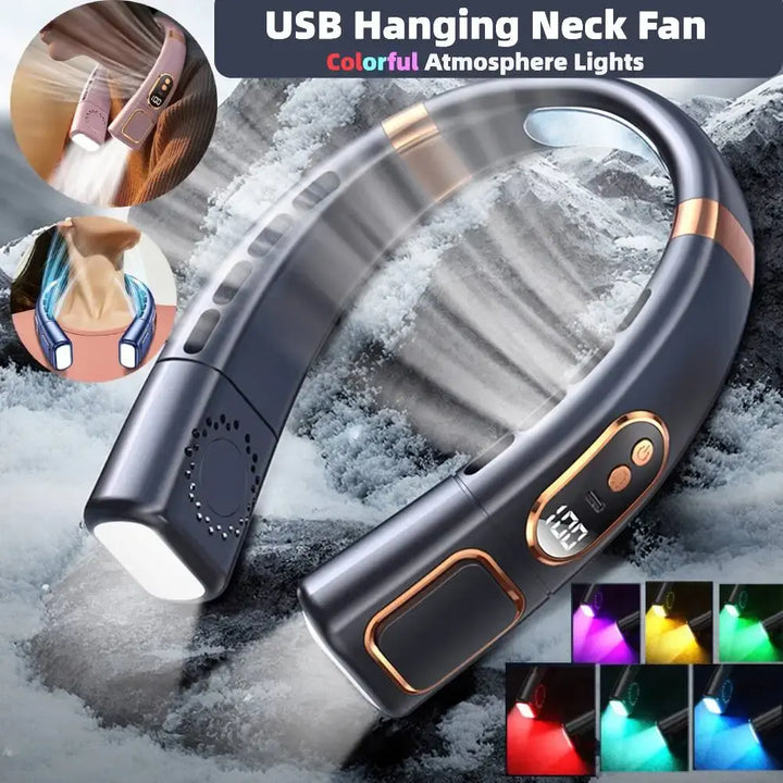 Hanging Neck Fan Air Conditioner USB Rechargeable Air Cooler LED Digital Display Electric Fan 5 Speed Bladeless Neck Cooling Fan