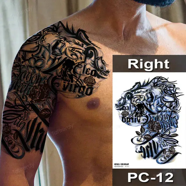 Men Boy Temporary Tattoo Stickers Shoulder Chest Muscle Body Art Painting Large Tattoos Adult Sexy Fake Tattoo Dragon Totem Big