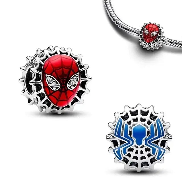 Marvel 925 Sterling Silver Diy Fine Charm Fits Original Pendant Spider Man Bracelet Movie Anime Character Spider Man Charm Beads