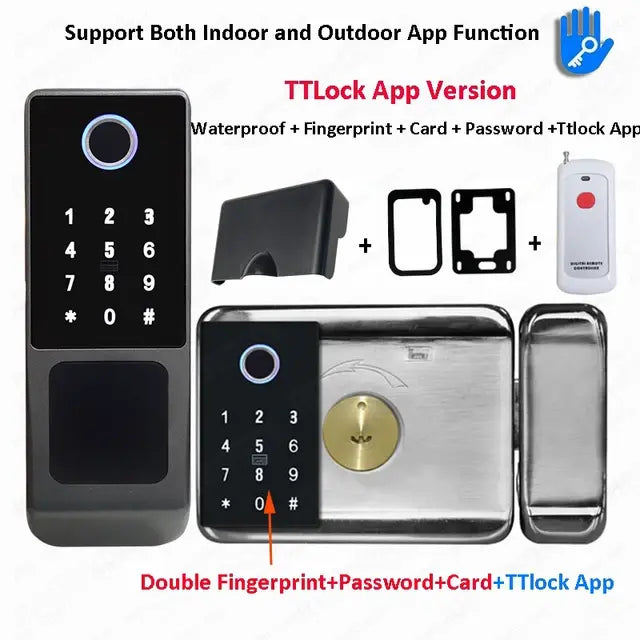 Outdoor Waterproof IP66 Tuya TTLock Fingerprint Card Code Electronic Password APP Keyless Entry Knobs Smart Door Lock for Home