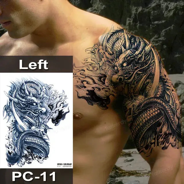 Men Boy Temporary Tattoo Stickers Shoulder Chest Muscle Body Art Painting Large Tattoos Adult Sexy Fake Tattoo Dragon Totem Big