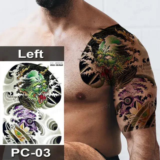 Men Boy Temporary Tattoo Stickers Shoulder Chest Muscle Body Art Painting Large Tattoos Adult Sexy Fake Tattoo Dragon Totem Big