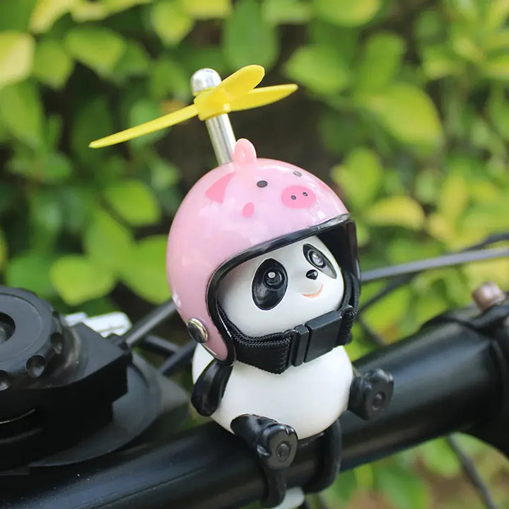 Motorcycle Handlebar Decoration Bike Electric Cute Panda Cartoon With Helmet Airscrew Car Ornaments Riding Equipment Accessories