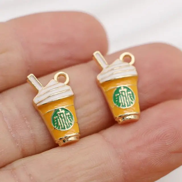 6Pcs Enamel Gold Plated Coffee Cups Charm Pendant for Jewelry Making Bracelet Necklace DIY Earrings Accessories Craft