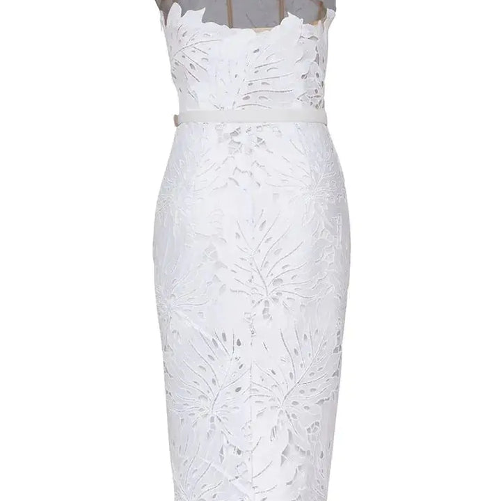 White Midi Dress Flower Cut-Out Elegant Celebrity Party Dress