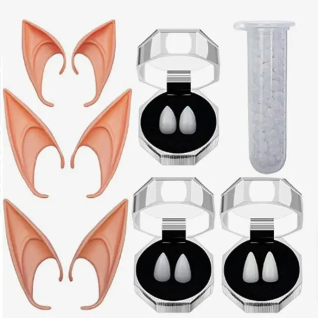 Halloween Vampire Teeth Props Latex Ears Fairy Cosplay Costume Accessor Angel Elven Elf Ears Photo Props Adult Kids Cosplay Toys