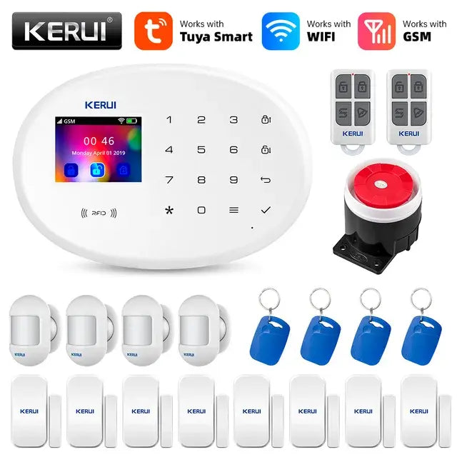 KERUI Tuya WIFI GSM Alarm System Smart Home Security Buglar RFID APP Wireless Motion Sensor Detector IP Camera Sistema de alarma