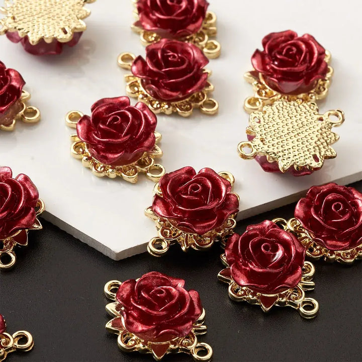 Pandahall 5Pcs Red Rose Rack Plating Alloy Links Connectors Metal Links for Necklace Bracelet Jewelry Making Decoration Gift