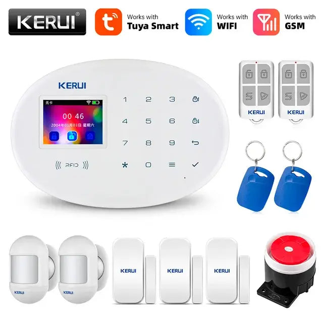 KERUI Tuya WIFI GSM Alarm System Smart Home Security Buglar RFID APP Wireless Motion Sensor Detector IP Camera Sistema de alarma