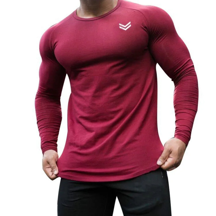 Men's Solid Color Long Sleeve Cotton T-Shirt: Spring Jogger Sports Muscle Exercise (3XL)