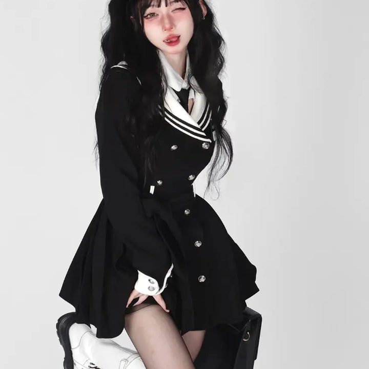 Navy Collar Korean Style Mini Dress