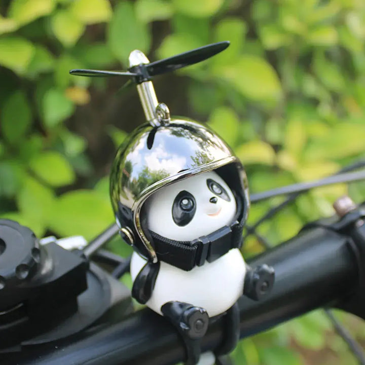 Motorcycle Handlebar Decoration Bike Electric Cute Panda Cartoon With Helmet Airscrew Car Ornaments Riding Equipment Accessories